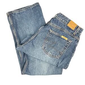 ZENA JEANS Vintage 100% Cotton Button Fly Boot Cut Jeans 12  Highrise Boho Hippy